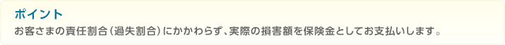 ポイント お客様の責任割合(過失割合)にかかわらず、実際の損害額を保険金としてお支払いします。