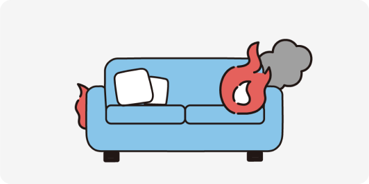 火災事故によりソファーが燃えてしまった。