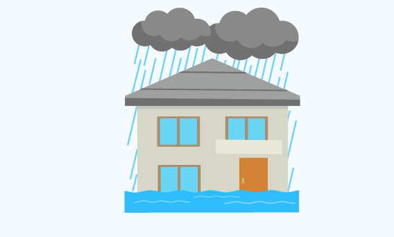 豪雨による洪水で自宅が床上浸水し、壁紙と床の張り替えが必要になった